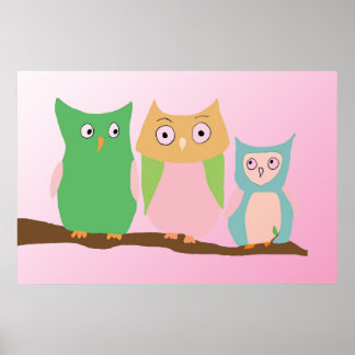 Poster Famille de hibou en rose