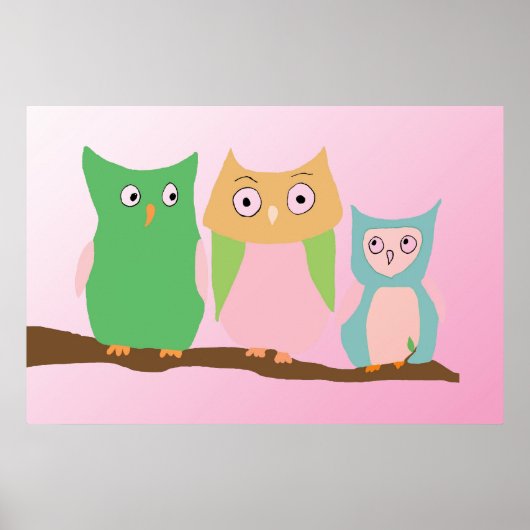 Poster Famille de hibou en rose (Devant)