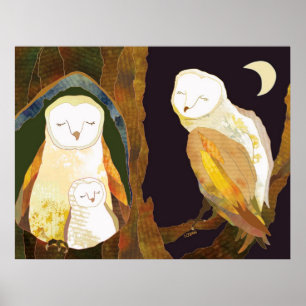 Poster Famille de hiboux heureux