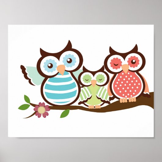 Poster Famille de hiboux mignons (Devant)