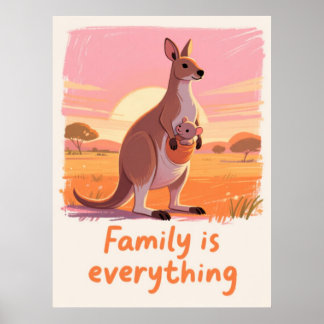 Poster Famille de kangourous chaleureuse - Art du coucher