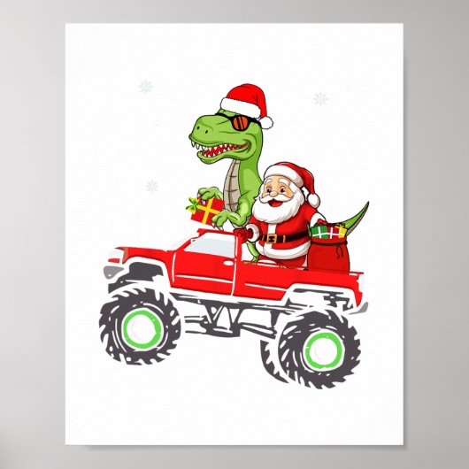 Poster famille de noël appariement père Noël camion dinos (Devant)