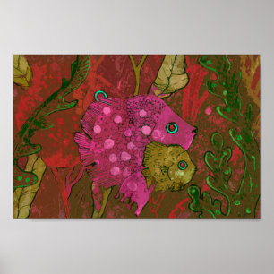 Poster Famille de poissons sous l'océan Océan Animal Art 