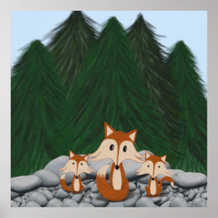 Poster Famille de renards adorable