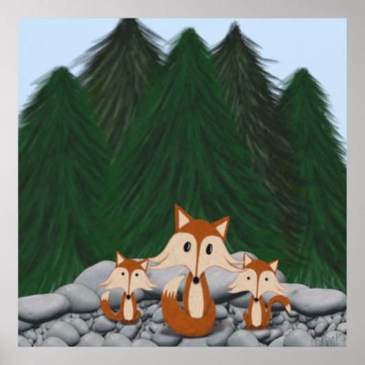 Poster Famille de renards adorable (Devant)