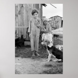 Poster Famille de Sharecropper avec chien de chien : 1935
