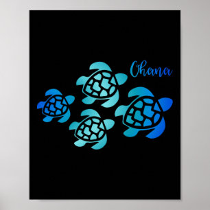Poster Famille de tortues de mer d'Ohana Hawaii Vacances 