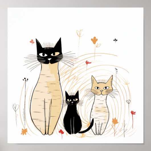 Poster Famille de trois chats (Devant)
