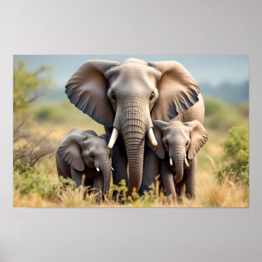 Poster Famille d'Éléphant Heureuse (Devant)