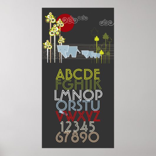 Poster Famille D'Éléphants Dans La Forêt Alphabets & Numé (Devant)