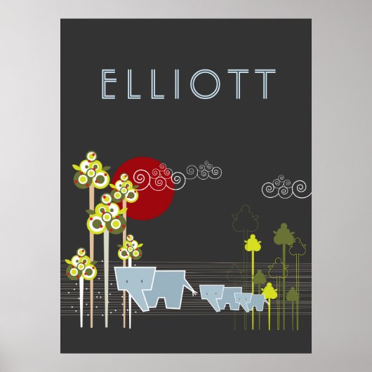 Poster Famille D'Éléphants Whimsical Dans La Forêt Et Le (Devant)