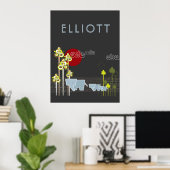 Poster Famille D'Éléphants Whimsical Dans La Forêt Et Le (Bureau à domicile)