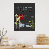 Poster Famille D'Éléphants Whimsical Dans La Forêt Et Le (Cuisine)