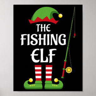 Poster Famille d'elfe de pêche Groupe de Noël à assortir 