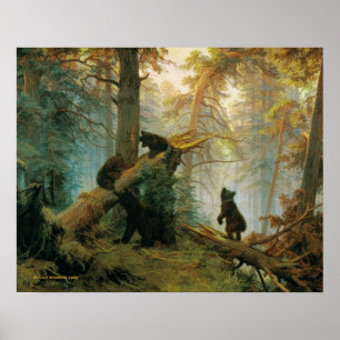 Poster Famille d'ours vintages dans la forêt
