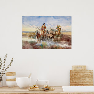 Poster Famille indienne avec Travois par Charles M. Russe