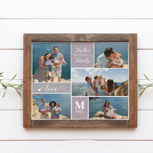 Poster FAMILLE moderne Collage de photos Monogramme Nom 5