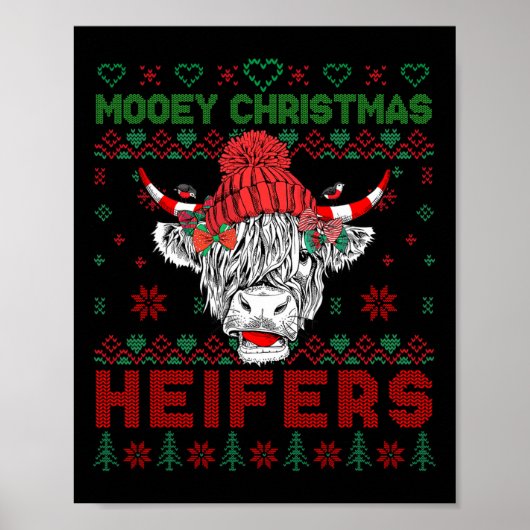 Poster Famille Noël Doux moche Highland Vache Aimer He (Devant)