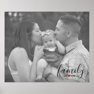 Poster Famille Noire Est. Année avec Red Heart Family Pho