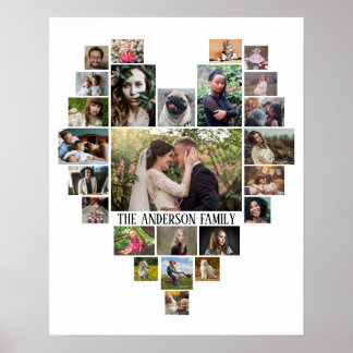 Poster Famille Photo Collage Nom Dans Le Coeur 25 Photos 