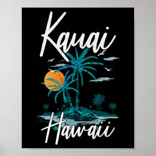Poster Famille Vacances Retro Sunset Hawaii Kauai
