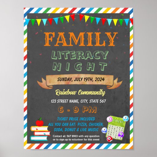 Poster Family Literacy Bingo Night événement modèle (Devant)