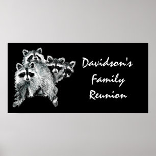 Poster Family Reunion Custom Fundy Sign Cute Raccoon
