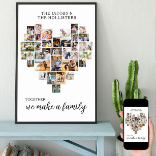 Poster Family Together Love Heart Shape 36 Photo Collage