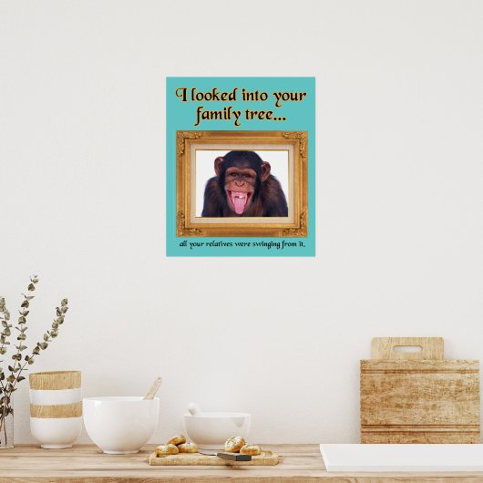 Poster Family Tree Monkey Funny Imprimer l'affiche Signe  (Cuisine)
