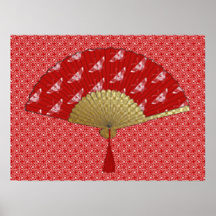 Poster Fan de Deco - papillons, rouge foncé et blanc