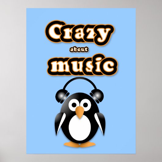 Poster Fan de musique pingouin (Devant)