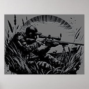 Poster Fanatiques de la chasse au fusil Gris et Noir