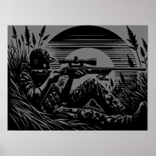 Poster Fanatiques de la chasse au fusil Noir et gris  