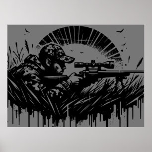 Poster Fanatiques de la chasse au fusil Noir et gris