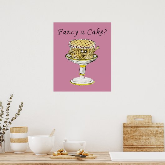 Poster Fancy A Cake Drôle Quirky Fraise Cheesecake (Cuisine)