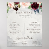 Poster Fancy Classic Rose Peony flowers Mariage Bar Menu (Devant)