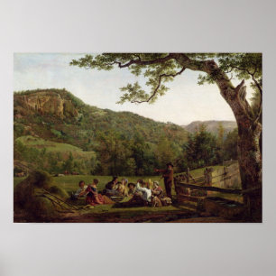 Poster Faneurs pique-niquant dans un domaine