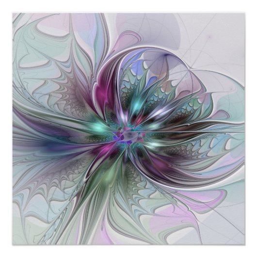 Poster Fantaisie Abstraite Moderne Fleur Fractale Colorée (Devant)