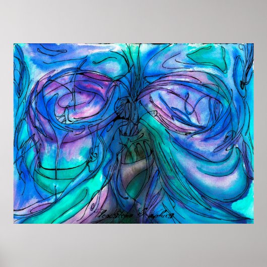 Poster Fantaisie Bleue Aquarelle (Devant)
