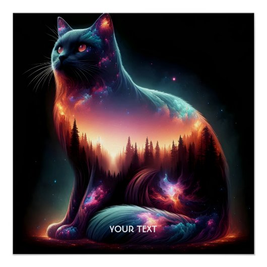 Poster Fantaisie Chat Mignon Double Exposition (Devant)