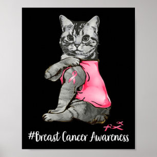 Poster Fantaisie Chat Pink Ribbon En Octobre Nous Portons