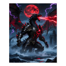 Fantaisie de dragon noir armé de lune de sang roug