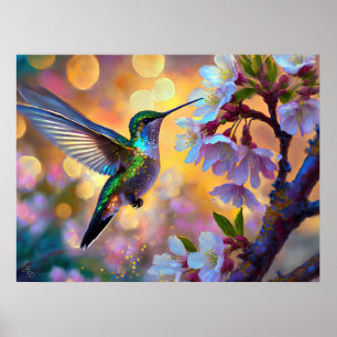 Poster Fantaisie de Fleurs de Cerisier Lever de Soleil Co