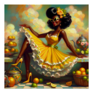 Poster Fantaisie de pin-up vintage afro-américaine Citron