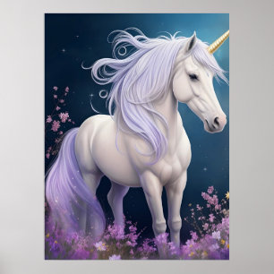 Poster Fantaisie Élégante Licorne Magique Cheval Art IA