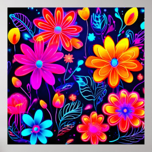 Poster Fantaisie Florale Néon