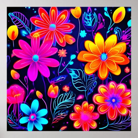 Poster Fantaisie Florale Néon (Devant)