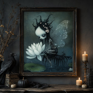 Poster Fantaisie gothique sombre Fée squelette Art Hallow