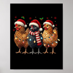 Poster Fantaisie poulets de Noël Lumières Animaux Agricul