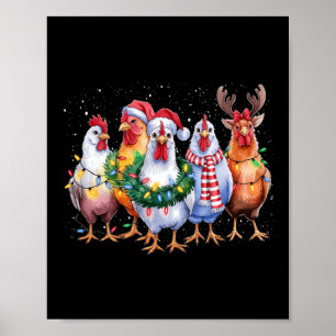 Poster Fantaisie poulets de Noël Lumières ferme animal mi